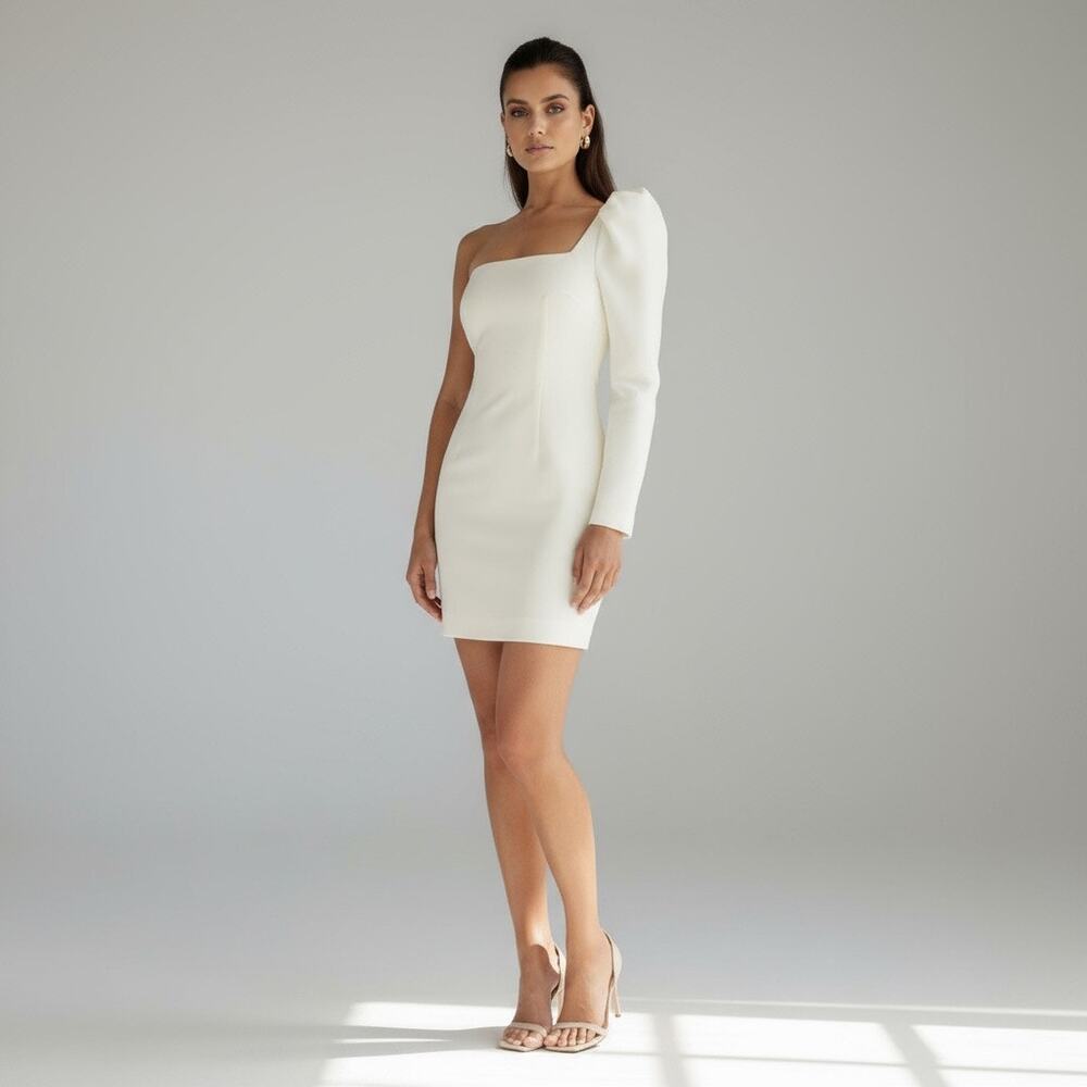 By Johnny Dress Shell Sleeve Mini Ivory White One Sleeve AU Size 8 US Size 4 New